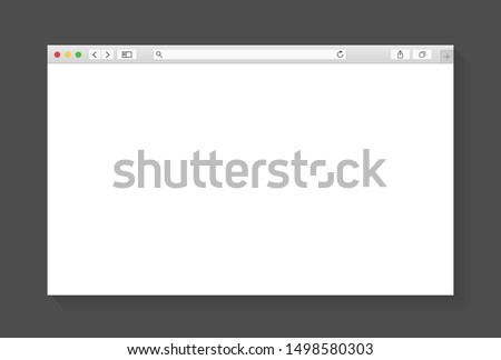 Modern browser window design isolated on dark grey background. Web window screen mockup. Internet empty page concept with shadow. Vector illustration