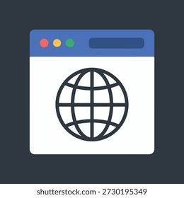 Modern browser window with globe icon on screen symbolizing internet connectivity and web browsing on a dark background
