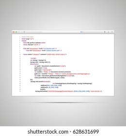 Modern Browser Window With Simple Html Code Of Web Page On White Background