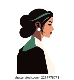 Modern brunette strong woman stylish lady portrait side view avatar vector flat illustration