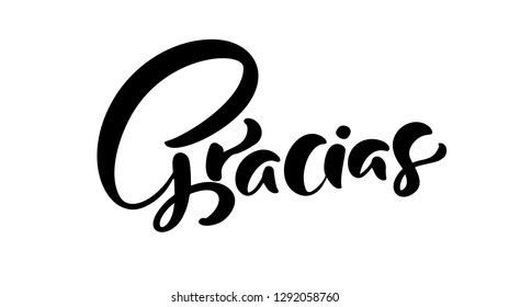 Modern brush calligraphy. Gracias hand written lettering. Thank you in spanish. Isolated on background. Vector illustration