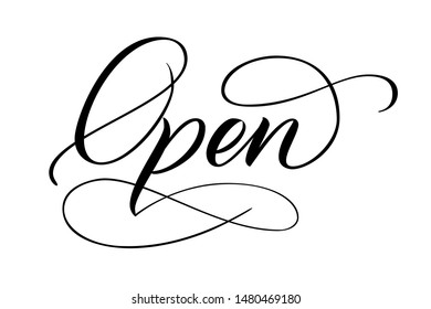 Modern brush calligraphy Open isotated on a white background. Vector illustration.