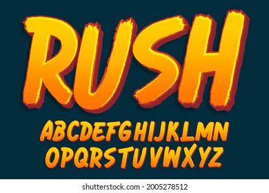 Modern brush font effect, cool cartoon alphabet style for modern design and stickers