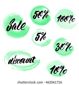 Modern brush lettering. Handwritten words - sale,discount. Hand drawn strokes with rough edges