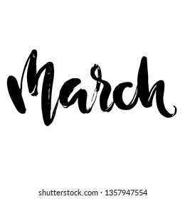 Modern brush lettering. March. Spring typography banner. Vector illustration.