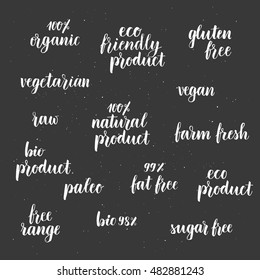 Modern brush lettering organic, farm fresh, gluten free, vegan, vegetarian, paleo, eco, bio, Ink hand lettering