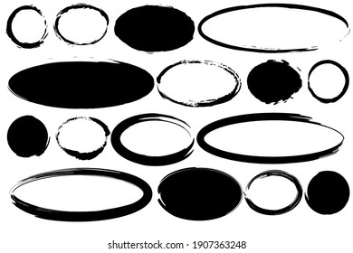 Modern brush ovals circles. Ink brush stroke. Hand drawn illustration. Vector drawing. Stock image. EPS 10.