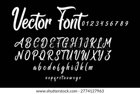 Modern Brush Script Vector Font Alphabet and Numbers on Black