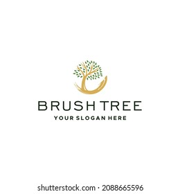 modern BRUSH TREE leaves stalk stem logo design