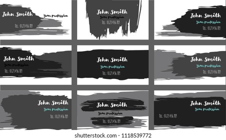 Modern Brushed Business Cards, Banners Vector Set. Funky Painted Horizontal Ads Background. Cool Hipster Business Cards, Banners Template. Trendy Paintbrush Futuristic Corporate Identity.