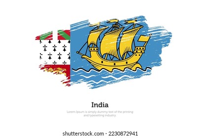 Modern brushed patriotic flag of Saint Pierre and Miquelon country with plain solid background
