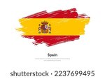Modern brushed patriotic flag of Spain country with plain solid background