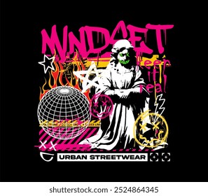 Design de t-shirt gráfica moderno e brutalismo com um slogan tipográfico e graffiti style.for design de impressão, t-shirts, streetwear, hoodies, e mais