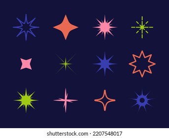 Modern brutalism stars shapes. Minimalist geometric elements, abstract bauhaus forms. Simple color star shape, basic form, trendy graphic element vector set