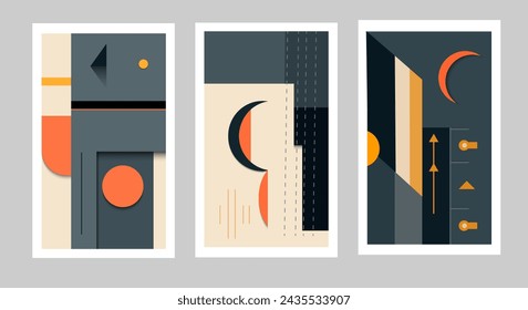 Cubiertas brutales modernas con formas simples y elementos gráficos abstractos, conjunto de plantillas de portadas vectoriales.