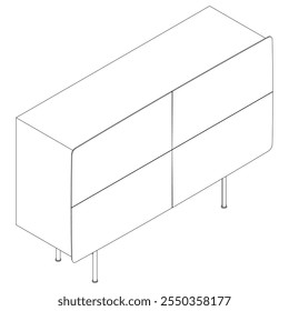 Moderno Buffet Gabinete Ilustração Vetorial em Line Art. Ideal para Decoração de Casa, Livros de Coloração e Conceitos de Design de Interiores