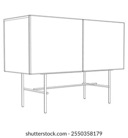 Moderno Buffet Gabinete Ilustração Vetorial em Line Art. Ideal para Decoração de Casa, Livros de Coloração e Conceitos de Design de Interiores