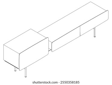 Moderno Buffet Gabinete Ilustração Vetorial em Line Art. Ideal para Decoração de Casa, Livros de Coloração e Conceitos de Design de Interiores