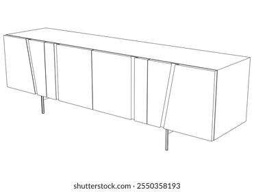 Moderno Buffet Gabinete Ilustração Vetorial em Line Art. Ideal para Decoração de Casa, Livros de Coloração e Conceitos de Design de Interiores