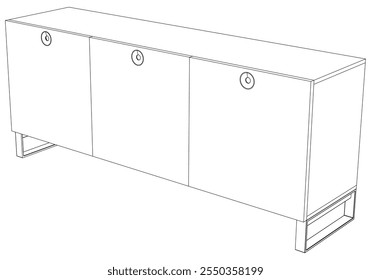 Moderno Buffet Gabinete Ilustração Vetorial em Line Art. Ideal para Decoração de Casa, Livros de Coloração e Conceitos de Design de Interiores