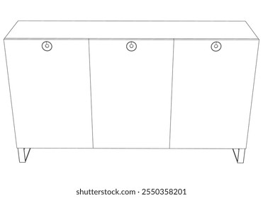 Moderno Buffet Gabinete Ilustração Vetorial em Line Art. Ideal para Decoração de Casa, Livros de Coloração e Conceitos de Design de Interiores