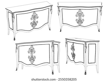 Moderno Buffet Gabinete Ilustração Vetorial em Line Art. Ideal para Decoração de Casa, Livros de Coloração e Conceitos de Design de Interiores