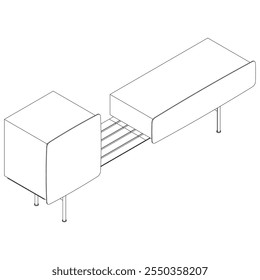 Moderno Buffet Gabinete Ilustração Vetorial em Line Art. Ideal para Decoração de Casa, Livros de Coloração e Conceitos de Design de Interiores