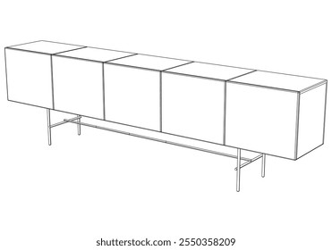 Moderno Buffet Gabinete Ilustração Vetorial em Line Art. Ideal para Decoração de Casa, Livros de Coloração e Conceitos de Design de Interiores