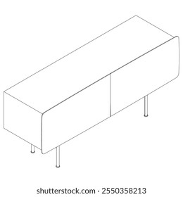 Moderno Buffet Gabinete Ilustração Vetorial em Line Art. Ideal para Decoração de Casa, Livros de Coloração e Conceitos de Design de Interiores