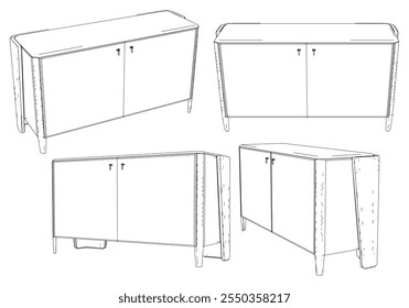 Moderno Buffet Gabinete Ilustração Vetorial em Line Art. Ideal para Decoração de Casa, Livros de Coloração e Conceitos de Design de Interiores