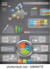 Modern build info graphic vector with map of Europe. Easy to edit countries