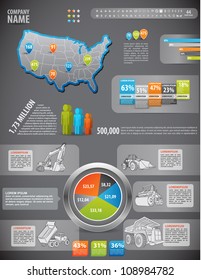 Modern build info graphic vector with map of USA. Easy to edit states