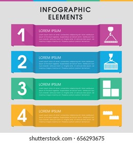 Modern build infographic template. infographic design with build icons includes brick wall, hook with cargo. can be used for presentation, diagram, annual report, web design.
