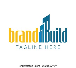 Diseño de logotipo de construcción moderna. Logo abstracto con gráfico de iconos de construcción. Letra inicial B en forma de edificio. Adecuado para construcción, arquitectura, construcción, inmobiliario. Logotipos comerciales y de marca.
