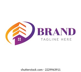 Modern build logo design. Abstract logo with house, window and stacked roof icons in a circle shape. Suitable for Building, Architecture, Construction, Real Estate. Business and Branding logos.