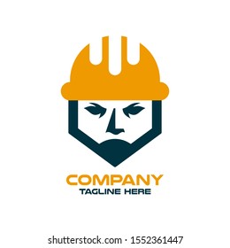 Modern builder and architect in a construction helmet logo. Vector illustration.