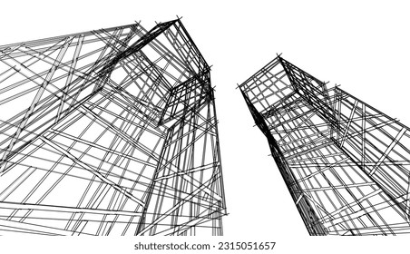 Modernes Gebäude 3d. Architektonischer Hintergrund