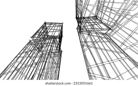Modernes Gebäude 3d. Architektonischer Hintergrund
