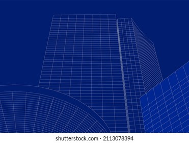 Modern building 3d vector drawing