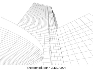 Modern building 3d vector drawing