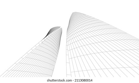 Modern building 3d vector drawing