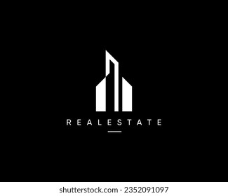 Modernes Gebäude, Appartement, Residenz, Stadtlandschaft, Wolkenkratzer, Immobilien und Logo Design Komposition. Abstraktes Symbol für Stadtansicht, Vektordesign.