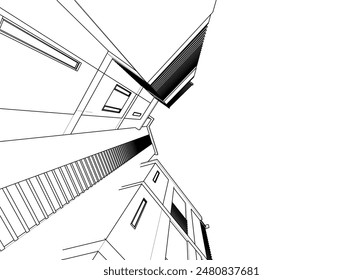 Dibujo 3d arquitectónico moderno del edificio