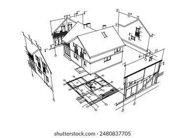 Modern building architectural 3d drawing