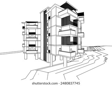 Dibujo 3d arquitectónico moderno del edificio