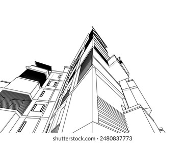 Modern building architectural 3d drawing