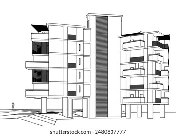 Dibujo 3d arquitectónico moderno del edificio