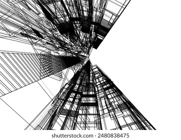 Modern building architectural 3d drawing