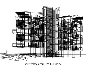 Dibujo 3d arquitectónico moderno del edificio