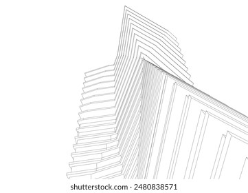 Modern building architectural 3d drawing
